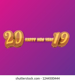 2019 Happy new year creative design background or greeting card with colorful numbers and greeting text. Happy new year label or icon isolated on ultra violet background