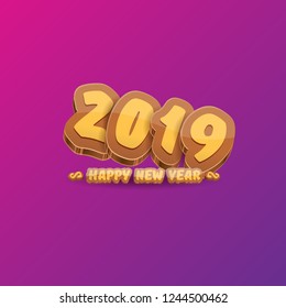 2019 Happy new year creative design background or greeting card with colorful numbers and greeting text. Happy new year label or icon isolated on ultra violet background