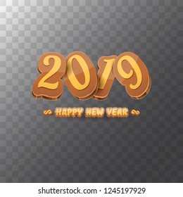 2019 Happy new year creative design background or greeting card with colorful numbers and greeting text. Happy new year label or icon isolated on transparent background