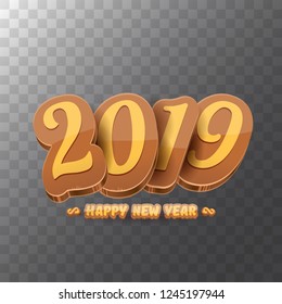 2019 Happy new year creative design background or greeting card with colorful numbers and greeting text. Happy new year label or icon isolated on transparent background