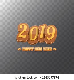 2019 Happy new year creative design background or greeting card with colorful numbers and greeting text. Happy new year label or icon isolated on transparent background
