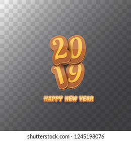 2019 Happy new year creative design background or greeting card with colorful numbers and greeting text. Happy new year label or icon isolated on transparent background