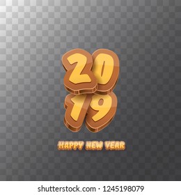 2019 Happy new year creative design background or greeting card with colorful numbers and greeting text. Happy new year label or icon isolated on transparent background
