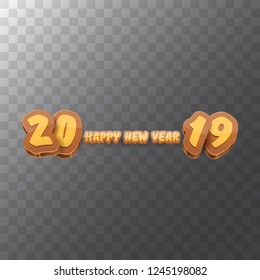 2019 Happy new year creative design background or greeting card with colorful numbers and greeting text. Happy new year label or icon isolated on transparent background