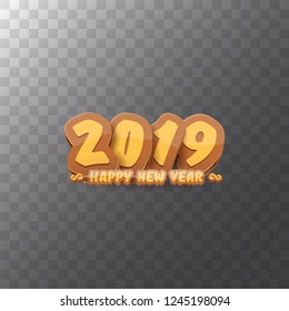 2019 Happy new year creative design background or greeting card with colorful numbers and greeting text. Happy new year label or icon isolated on transparent background
