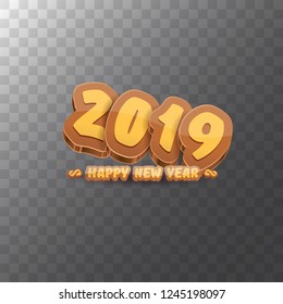 2019 Happy new year creative design background or greeting card with colorful numbers and greeting text. Happy new year label or icon isolated on transparent background