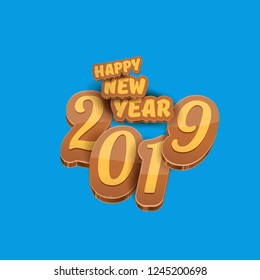 2019 Happy new year creative design background or greeting card with colorful numbers and greeting text. Happy new year label or icon isolated on blue background