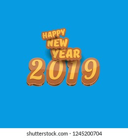 2019 Happy new year creative design background or greeting card with colorful numbers and greeting text. Happy new year label or icon isolated on blue background