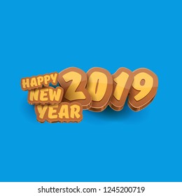 2019 Happy new year creative design background or greeting card with colorful numbers and greeting text. Happy new year label or icon isolated on blue background
