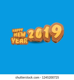 2019 Happy new year creative design background or greeting card with colorful numbers and greeting text. Happy new year label or icon isolated on blue background