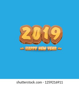 2019 Happy new year creative design background or greeting card with colorful numbers and greeting text. Happy new year label or icon isolated on blue background - Vector