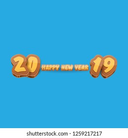 2019 Happy new year creative design background or greeting card with colorful numbers and greeting text. Happy new year label or icon isolated on blue background - Vector