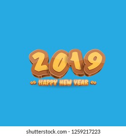 2019 Happy new year creative design background or greeting card with colorful numbers and greeting text. Happy new year label or icon isolated on blue background - Vector