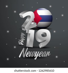 2019 Happy New Year Cuba Flag Typography. Abstract Celebration background