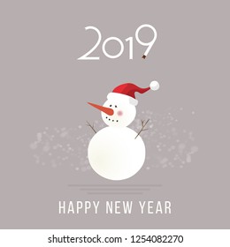 2019 Happy New Year - cute cartoon snowman rejoices in the new year. Chinese year of pig concept vector illustration