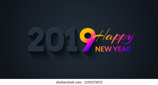 2019 Happy New Year Dark Holiday Background with colorful gradient. Creative trendy illustration with numbers