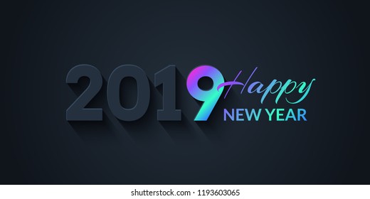 2019 Happy New Year Dark Holiday Background with colorful gradient. Creative trendy illustration with numbers