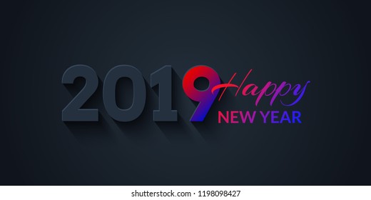 2019 Happy New Year Dark Holiday Background with colorful gradient. Creative trendy illustration with numbers