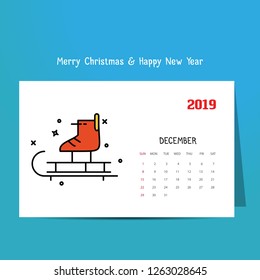 2019 Happy New year December Calendar Template. Christmas Background
