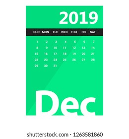2019 Happy New year December Calendar Template. Christmas Background