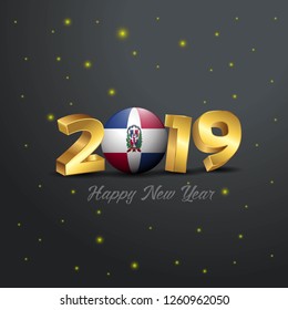 2019 Happy New Year Dominican Republic Flag Typography. Abstract Celebration background