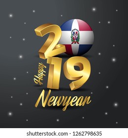 2019 Happy New Year Dominican Republic Flag Typography. Abstract Celebration background