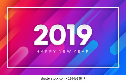 2019 happy new year with dynamic color vector background. 3D modern vector background