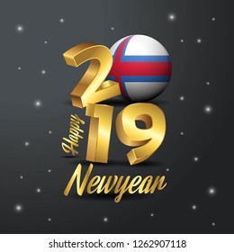 2019 Happy New Year Faroe Islands Flag Typography. Abstract Celebration background
