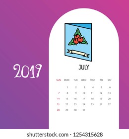 2019 Happy New year February Calendar Template. Christmas Background