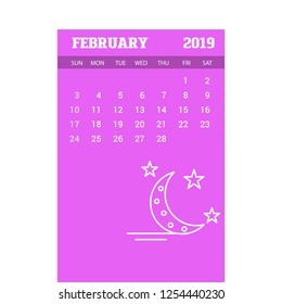 2019 Happy New year February Calendar Template. Christmas Background