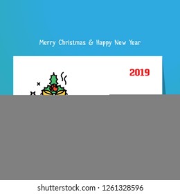 2019 Happy New year February Calendar Template. Christmas Background