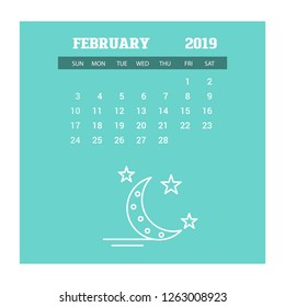 2019 Happy New year February Calendar Template. Christmas Background