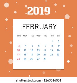 2019 Happy New year February Calendar Template. Christmas Background