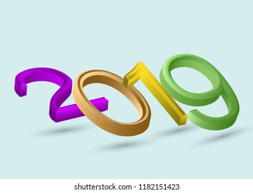 2019 Happy new year festive season and shadow lights on background,  Vector for ESP 10 greeting design template