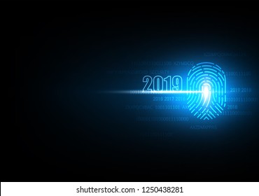 2019 Happy New year with finger print technology of security and privacy system, Vector illustration