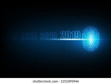 2019 Happy New year with finger print technology of security and privacy system, Vector illustration