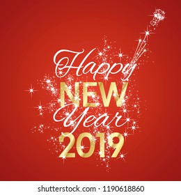 2019 Happy New Year firework red background vector