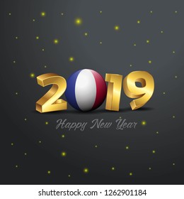 2019 Happy New Year France Flag Typography. Abstract Celebration background