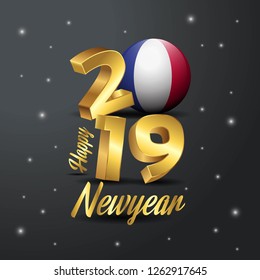 2019 Happy New Year France Flag Typography. Abstract Celebration background