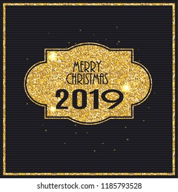 2019 Happy New Year Gold Glossy Background. Vector Illustration. EPS10