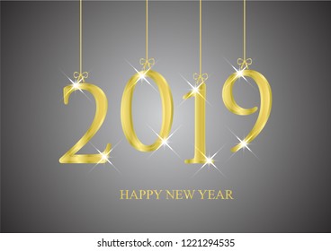 2019 Happy new year. gold letter with abstract background. The end of year 2018 and start 2019. vector illustration.