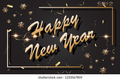 2019 Happy new year with gold alphabet on black background