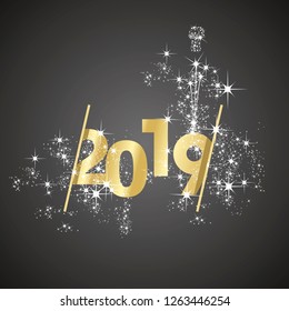 2019 Happy New Year gold white black background