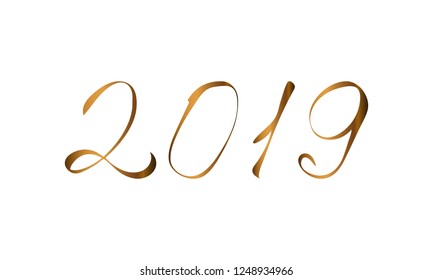 2019 Happy New Year. Golden Text. Vector illustration
