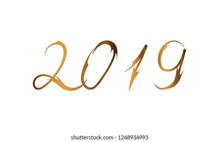 2019 Happy New Year. Golden Text. Vector illustration