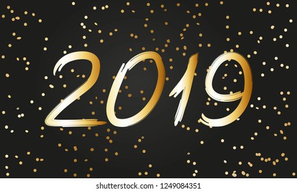 2019 Happy New Year. Golden Text. Vector illustration