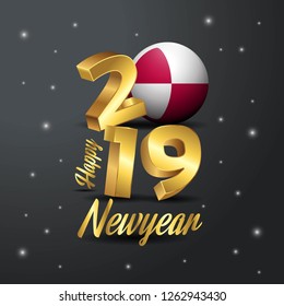 2019 Happy New Year Greenland Flag Typography. Abstract Celebration background