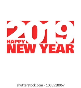 2019 Happy New Year greeting card. For greeting card, poster, brochure or flyer template. Vector illustration. Paper cut art.