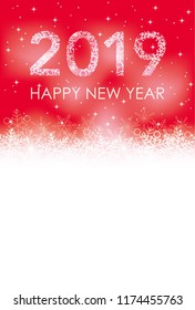 2019 Happy New Year greeting card with text space, vector illustration.