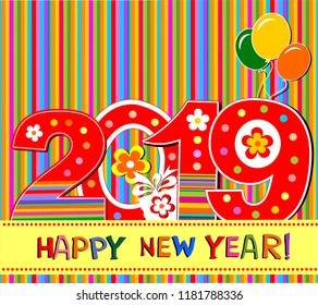 2019 Happy New Year greeting card or background. Vector illustration